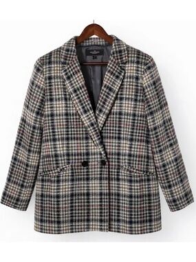 Talbots Houndstooth Blazer Double Breasted Tailored Gray Career 16